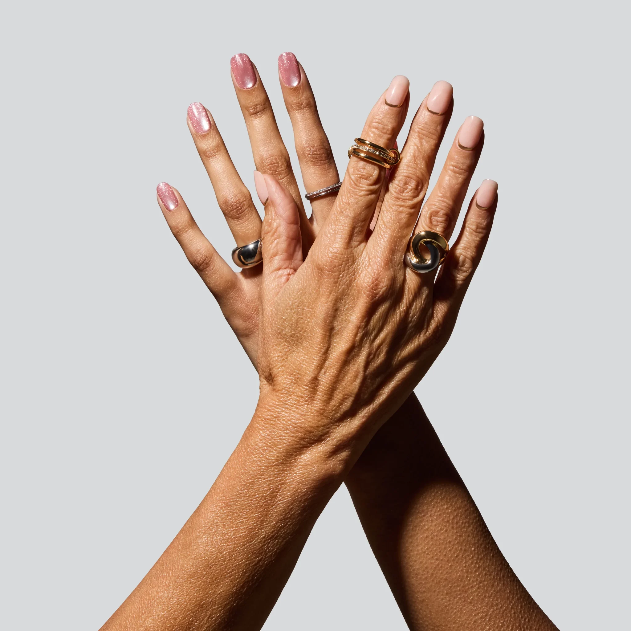 Pink Cat Eye and Gold Reverse French Glaize Tips press-on nails