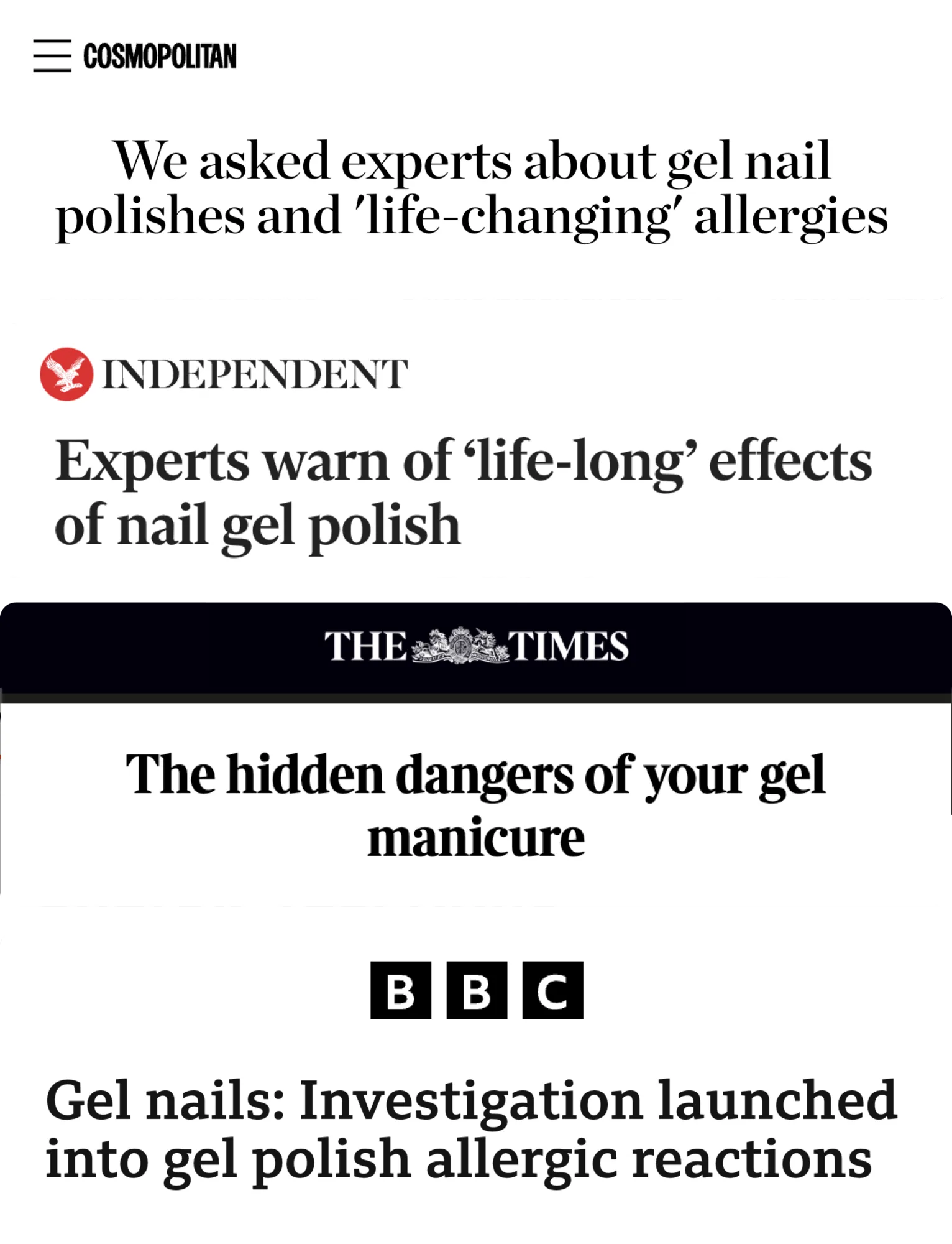 Recent news stories about gel allergies
